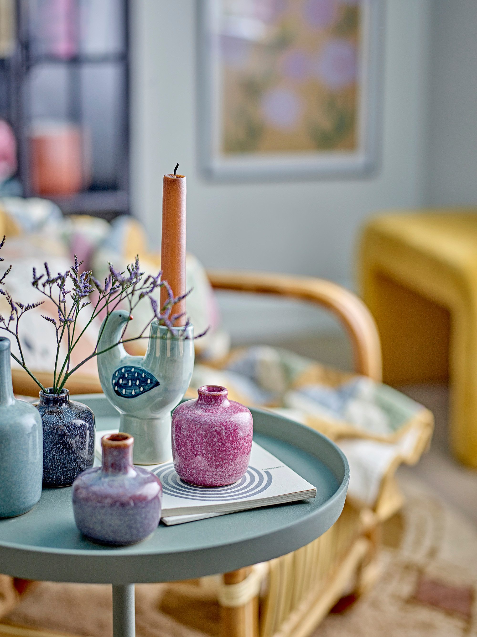 Bloomingville Kerzenständer Bloomingville Trudy Kerzenhalter, Blau, Steingut
