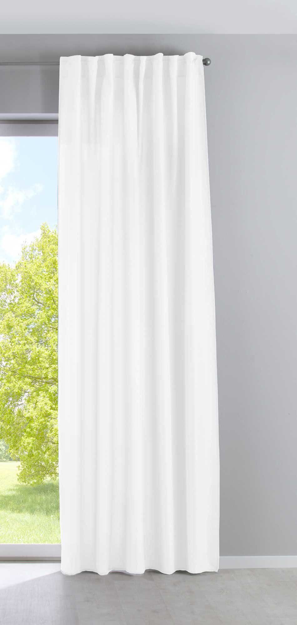 Optik Leinen transparent, »JENA« Breit (1 2019037 Weiß extra Cationic Meliert Gardinenbox, Vorhang, Blickdicht St), verdeckteSchlaufen