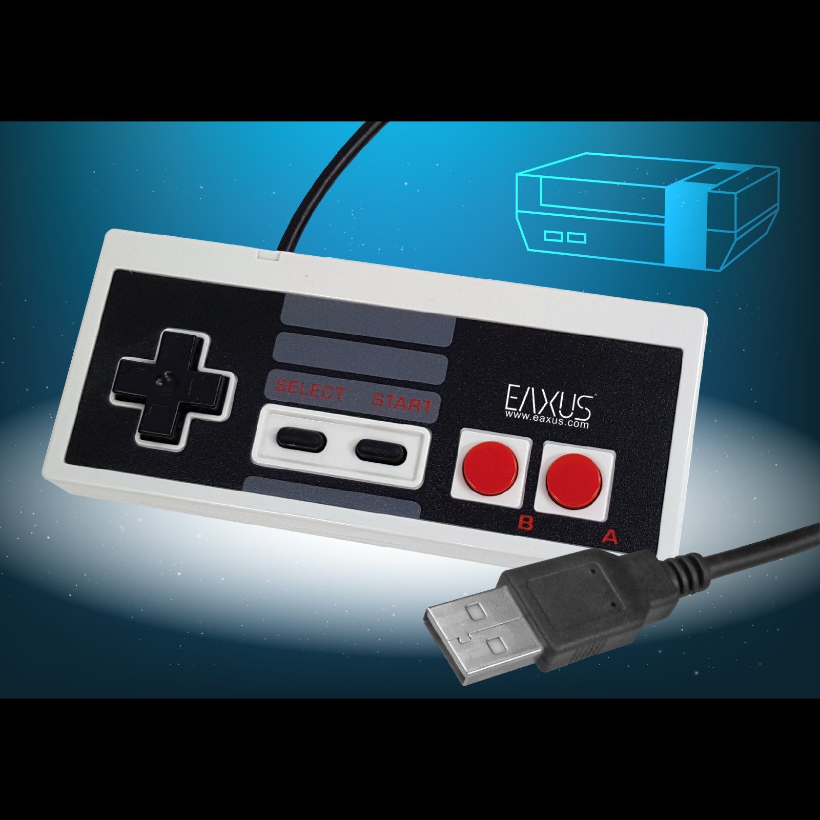 EAXUS USB Gamepad im Classic NES Design Controller (1 St., 1,8 Meter Kabellänge, für PC, Raspberry Pi & Co)