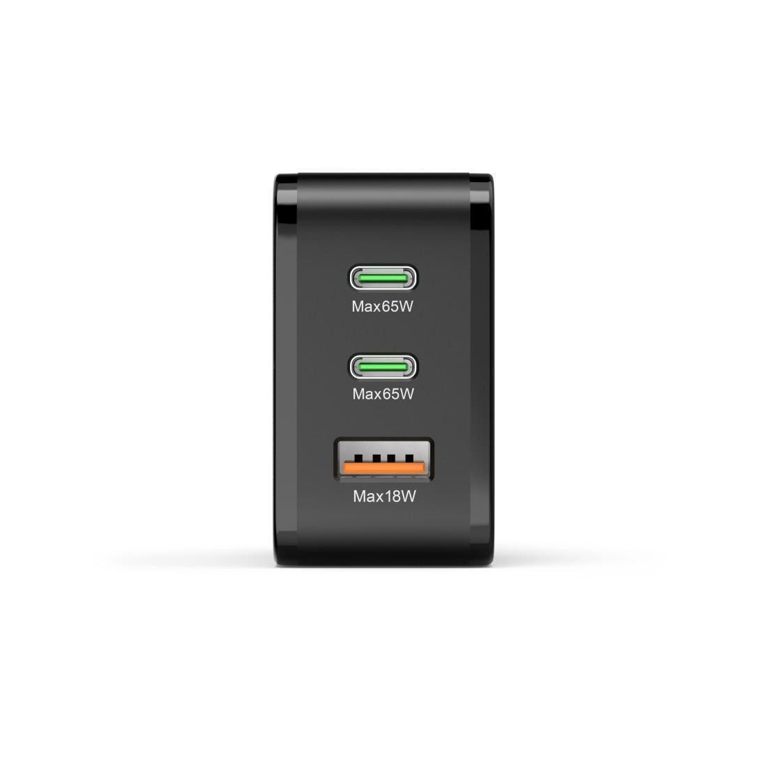 Hama HAMA 65W Schnellladegerät USB-C/USB-A Ladestation (2x USB-C PD, 1x USB-A QC, 65 W, Schwarz)