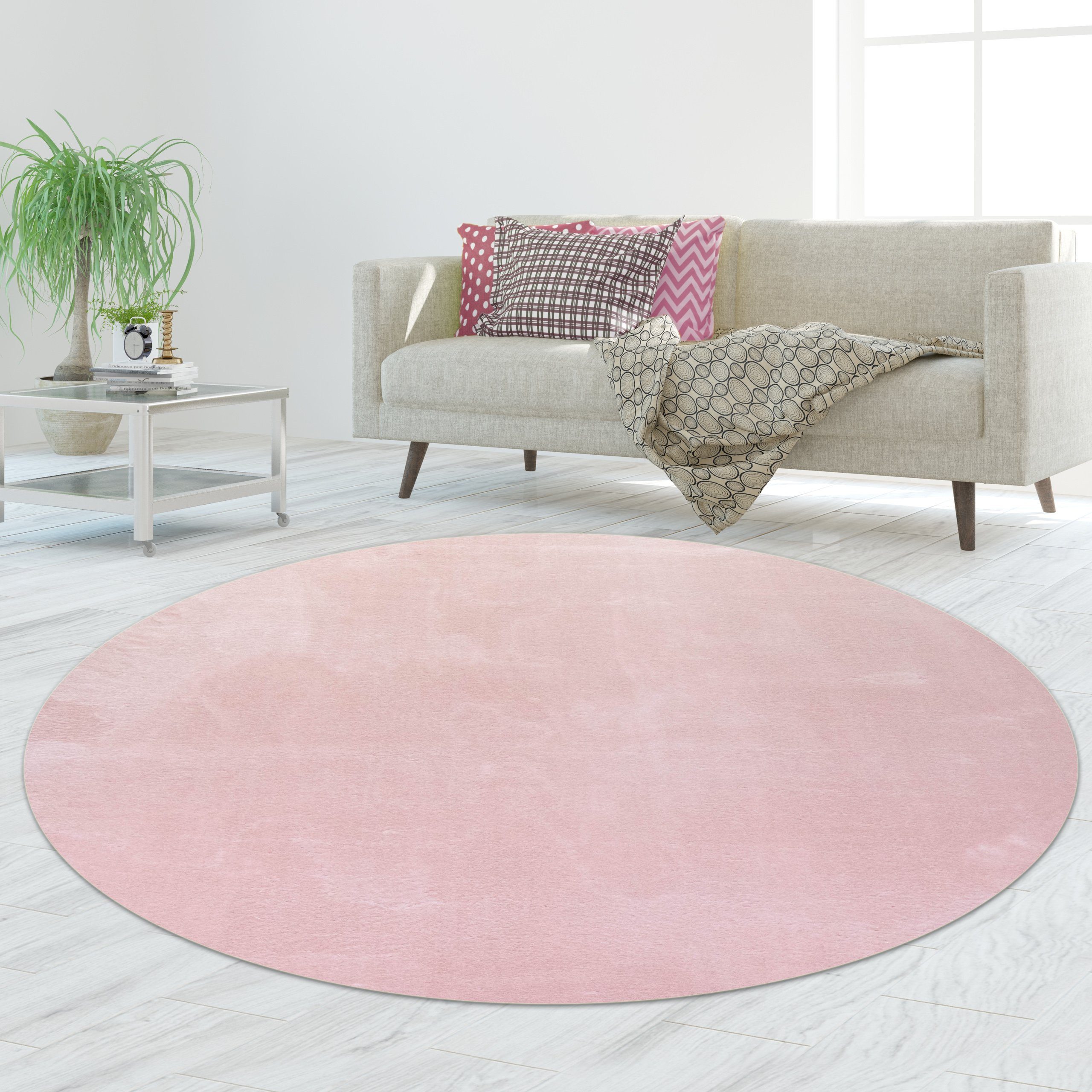 TeppichHome24 Teppich Teppich Shaggy Flokati in rosa, rechteckig, Höhe: 18 mm