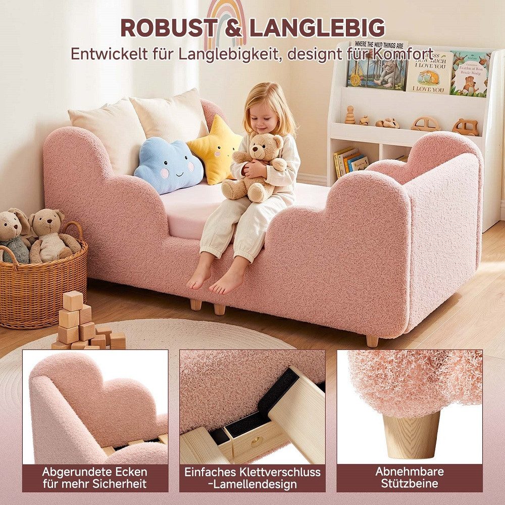 Meulbaty Kinderbett mit weichem Bodenbettgestell, extra breites Sicherheitsbett (1-tlg), für Mädchen und Jungen, ohne Matratze, 140 x 70 cm – Bild 4 von 5