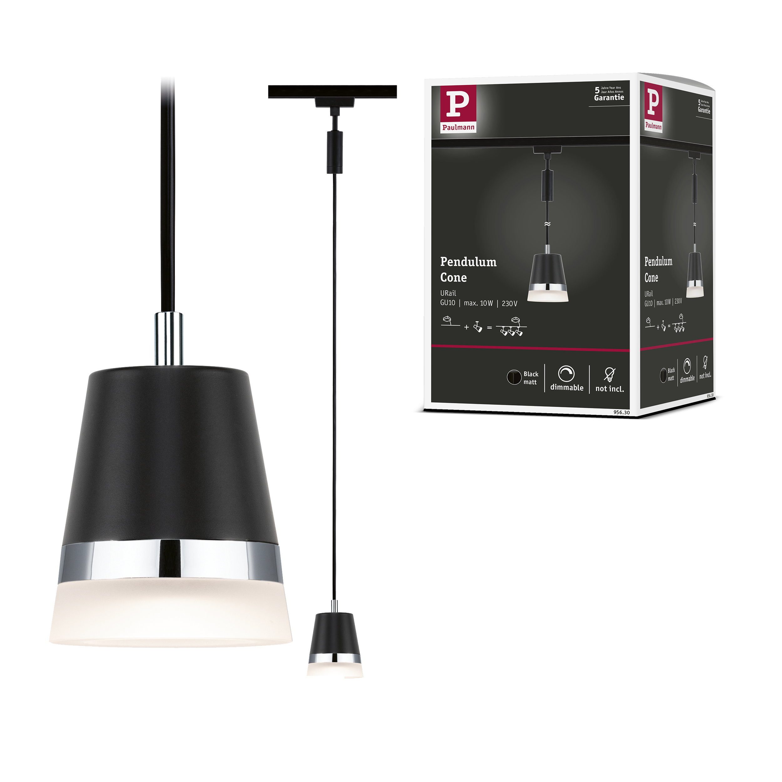 Paulmann Schienensystem-Leuchten URail Pendel Cone GU10 max. 10W dimmbar 230V Schwarz matt