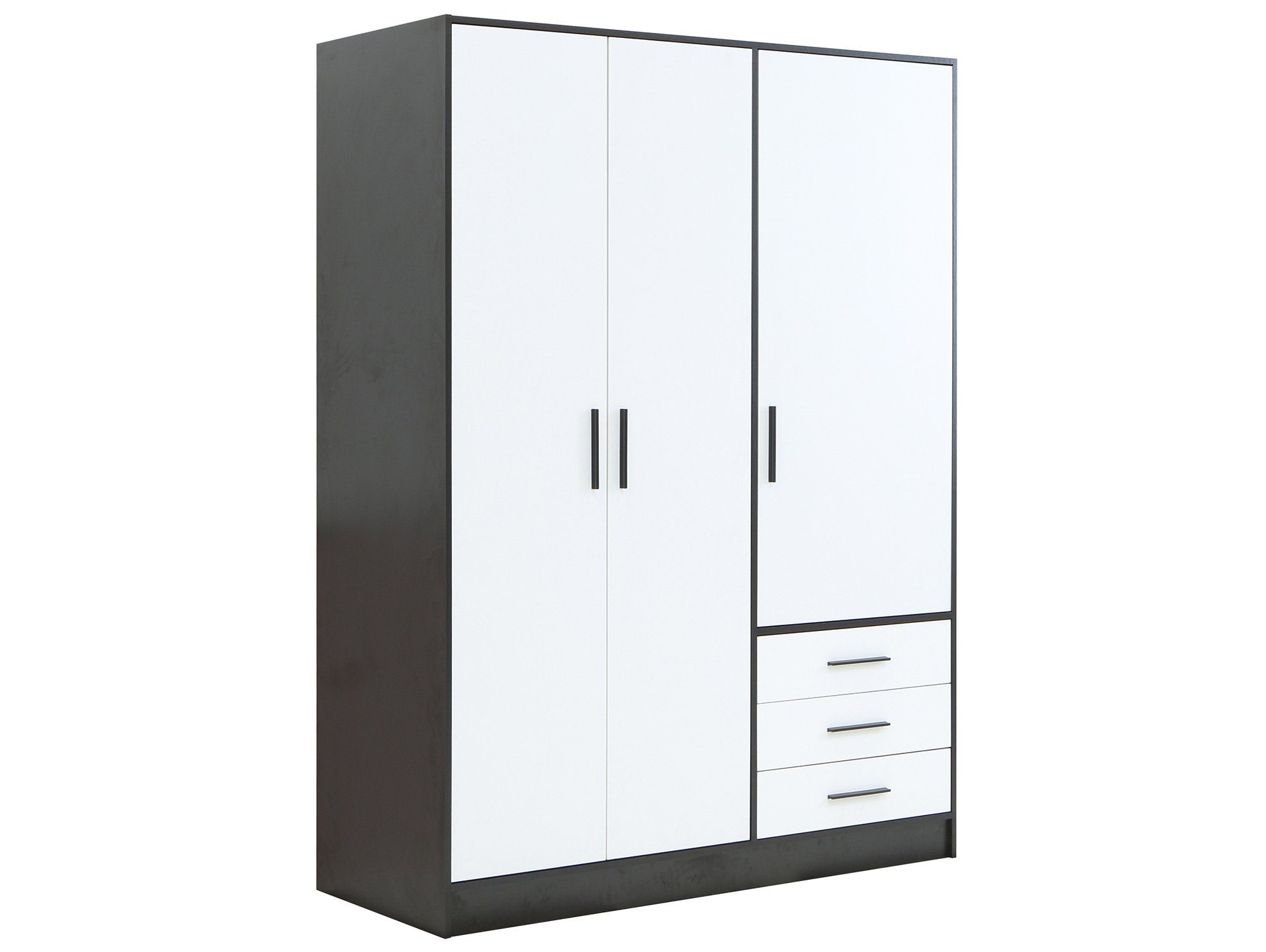 Moebel-Eins Kleiderschrank JAMI Kleiderschrank 3-trg mit 3 Schubkästen, Material Dekorspanplatte schwarz/weiss