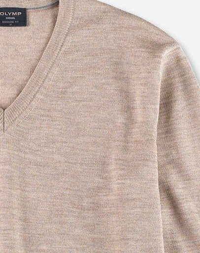 hellbeige klassischer V-Ausschnitt-Pullover Luxor Strickpullover OLYMP