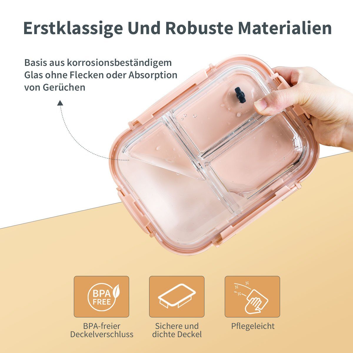 Geeignet Rosa Lunchbox (2-tlg), MULISOFT auslaufsicher, Spülmaschine Vorratsdosen, mit borosilikatglas, Frischhaltedose Backofen, Mikrowellen-Ventil, Galsfrischhaltedosen, für BPA-frei,