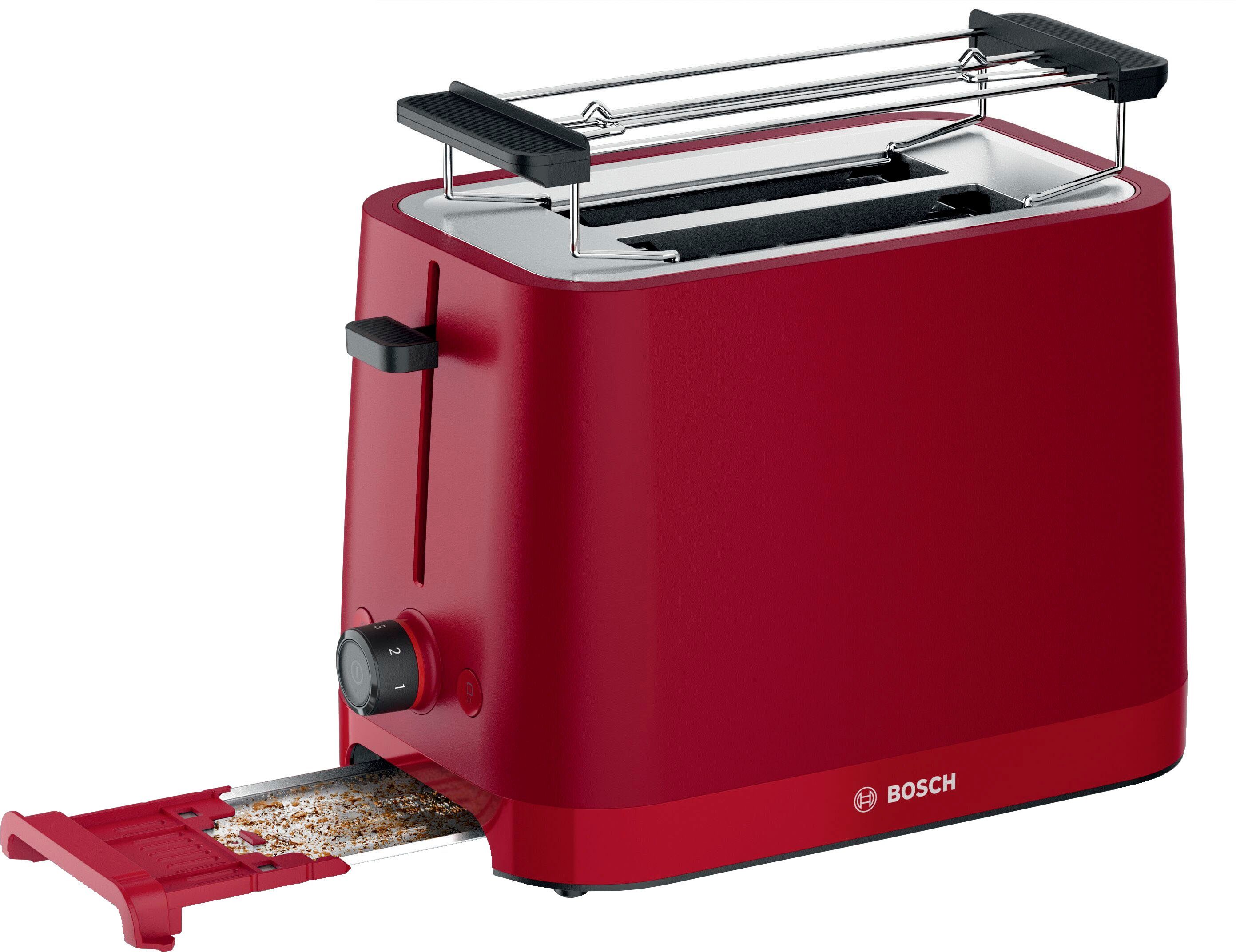 BOSCH Toaster MyMoment TAT3M124, 2 Schlitze, für 2 Scheiben, 950 W, entnehmbarer Brötchenaufsatz, Auftaufunktion, Brotzentrierung, AutoOff