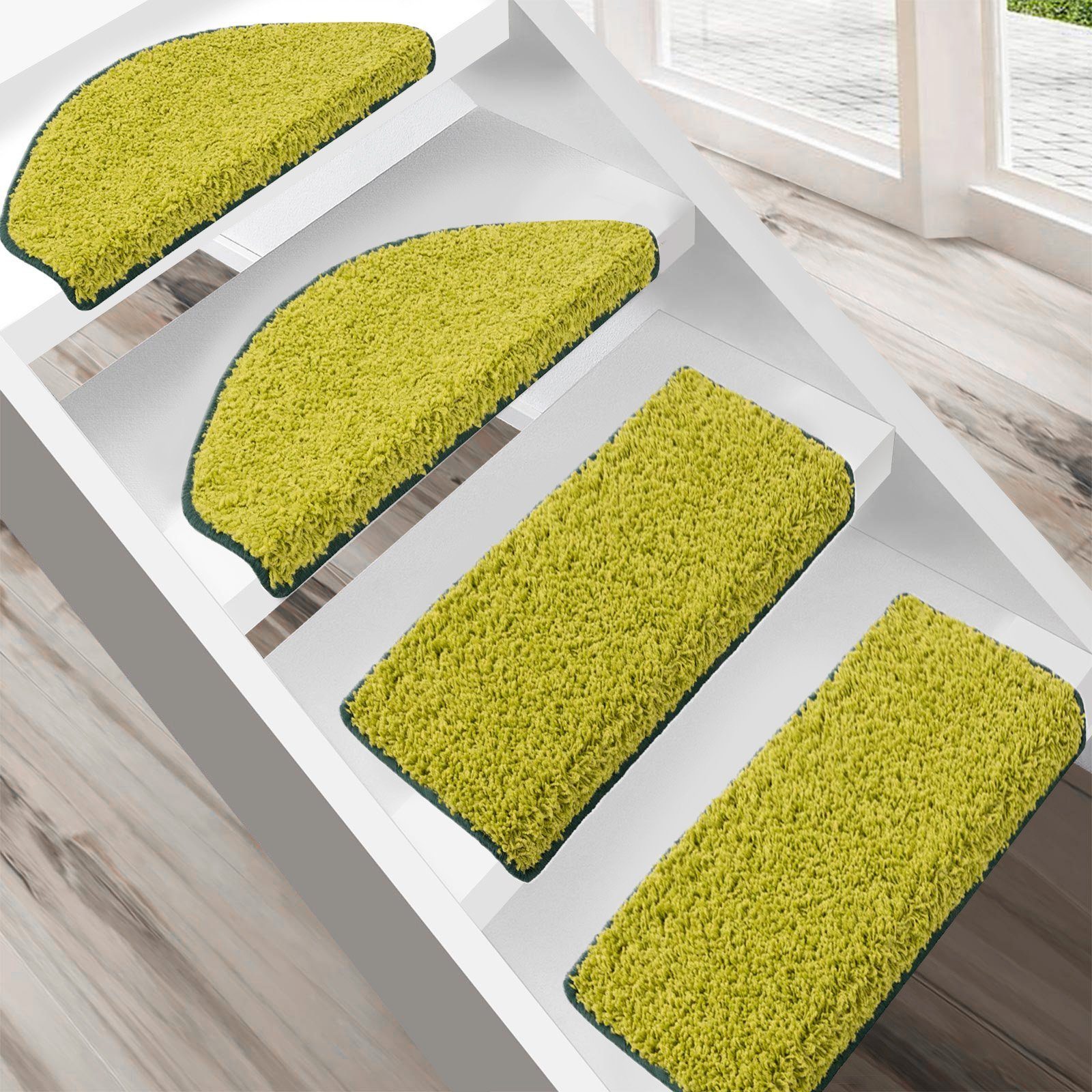 Floordirekt Stufenmatte Shaggy Barcelona mit Klebestreifen, Trittschalldämmung & Pflegeleicht, Rechteckig, Höhe: 220 mm, Treppenteppich mit Anti-Rutsch-Beschichtung in Rechteckig & Halbrund