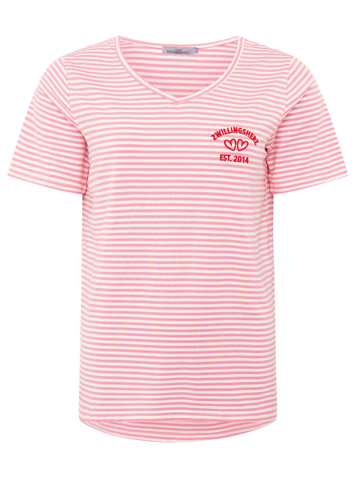 Zwillingsherz T-Shirt "Zwillingsherz" V-Neck, gestreift, kleines Motiv gestickt