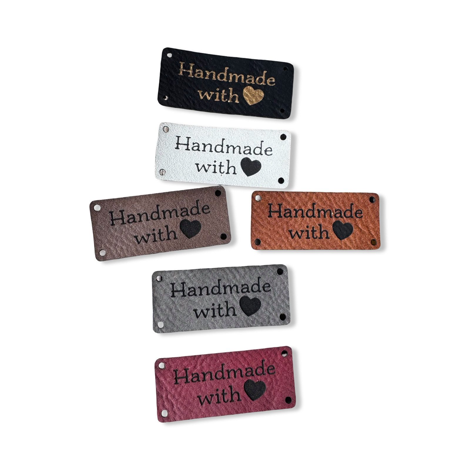 Hartmann-Knöpfe Aufnäher 1 Set Kunstleder Aufnäher Etiketten "Handmade" bunt (6 Stück)