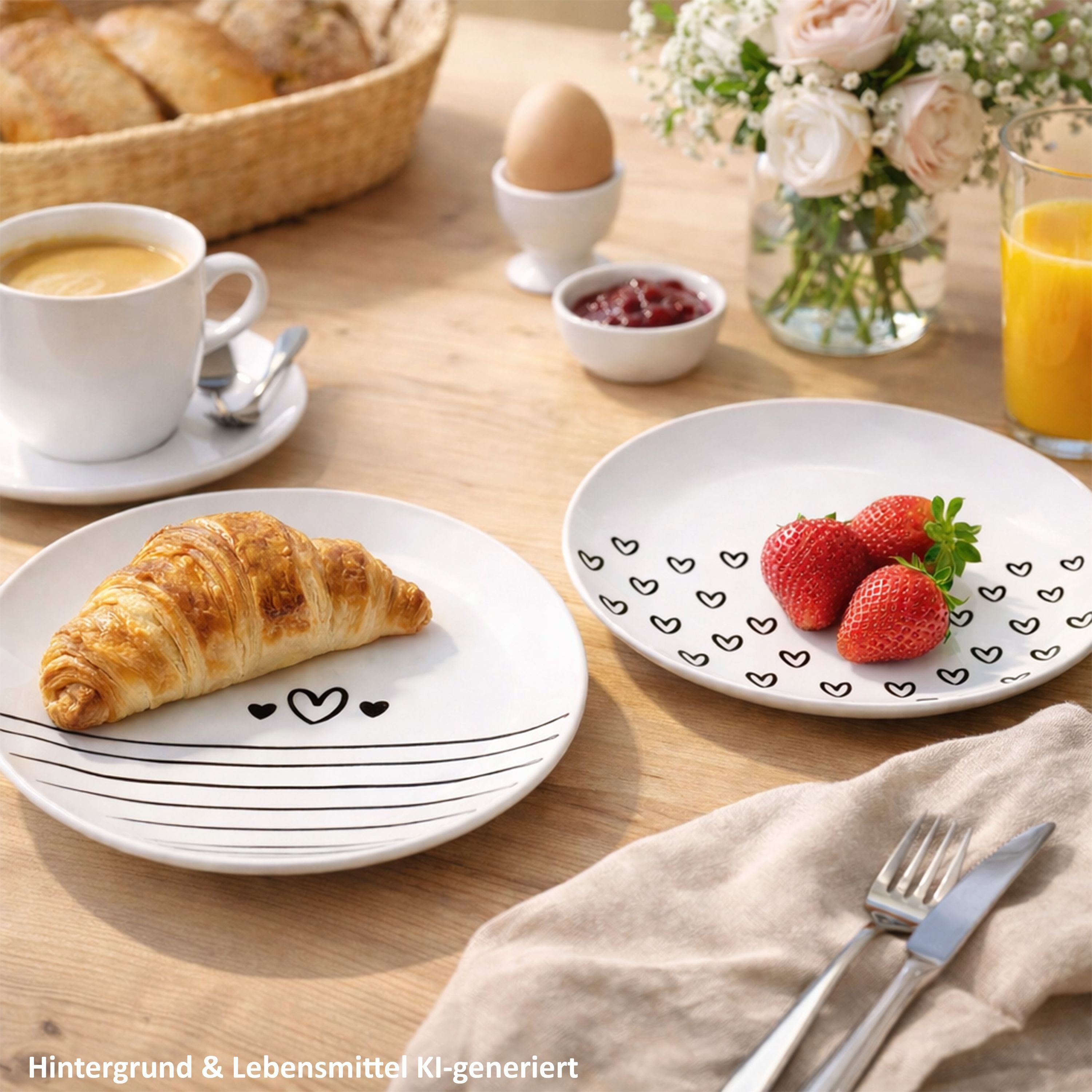 MamboCat Frühstücksteller MamboCat 6er Set Cupid Kuchenteller Ø18,5cm Herz Streifen schwarz-weiß