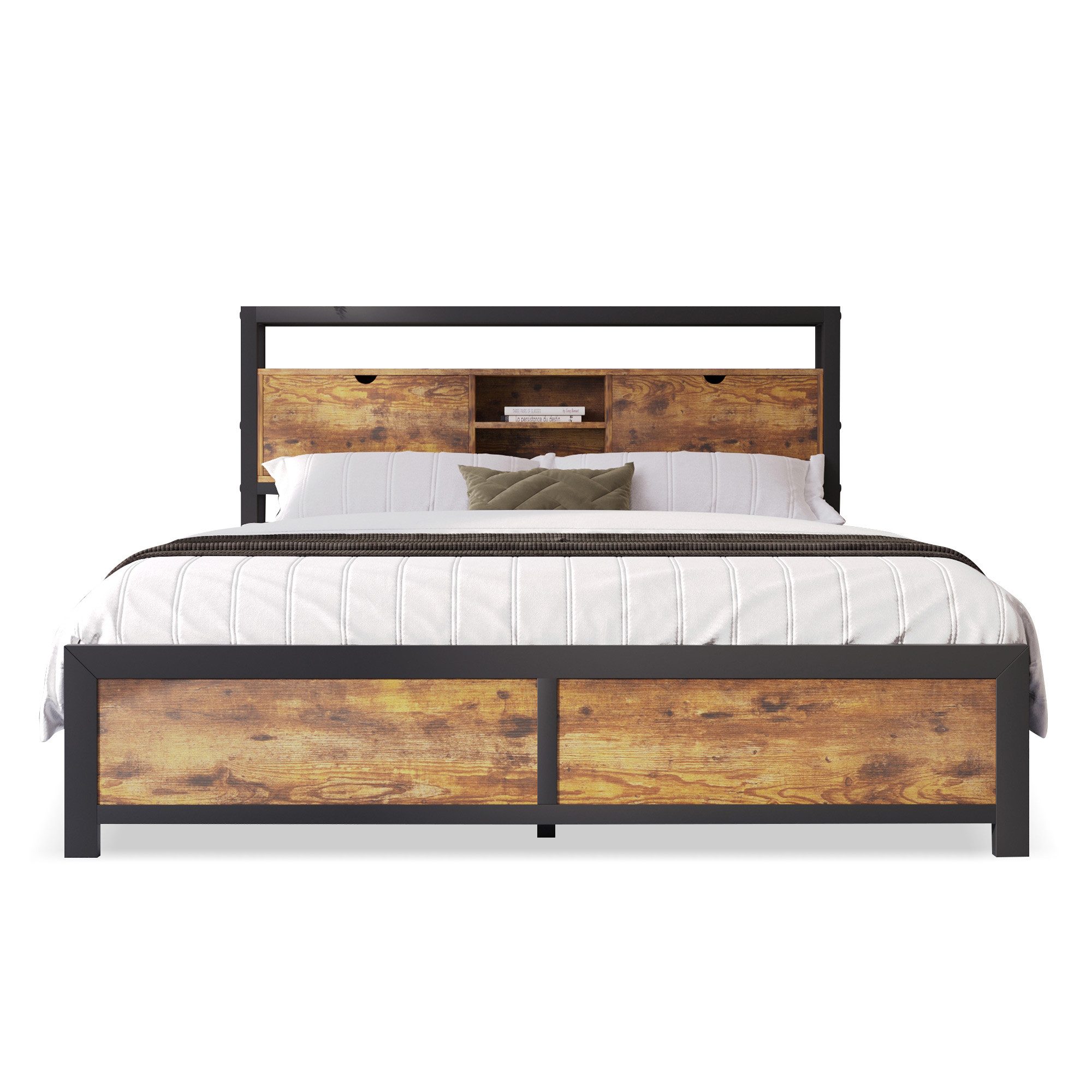 MC Star Bett Metallbett Jugendbetten Doppelbett (Stauraum-Kopfteil und Metall Lattenrost, Kinderbett Metall Bettgestell Bettrahmen Für Erwachsene, Kinder, Jugendliche)