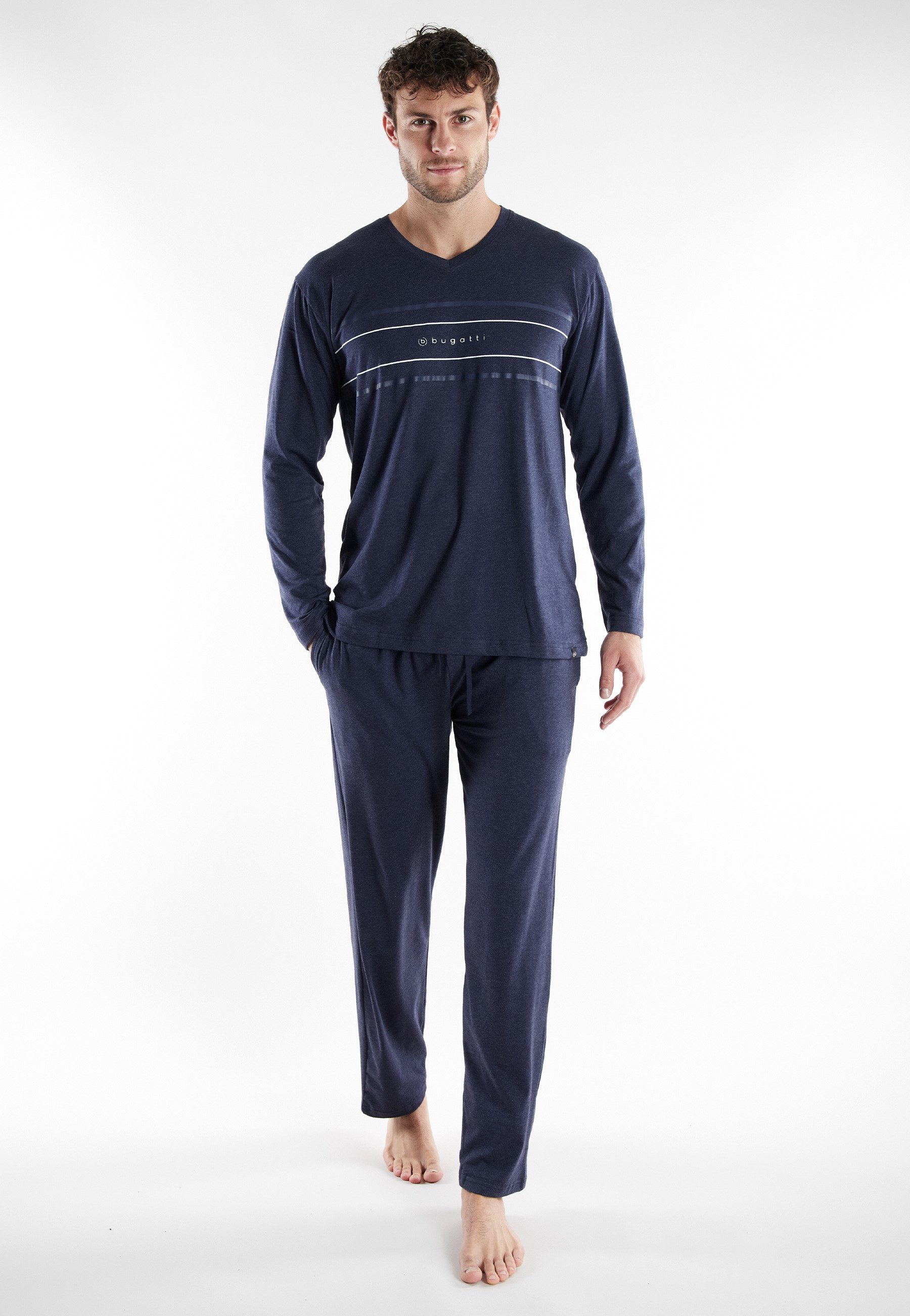 bugatti Pyjama BUGATTI Herren Pyjama blau uni (1 tlg)