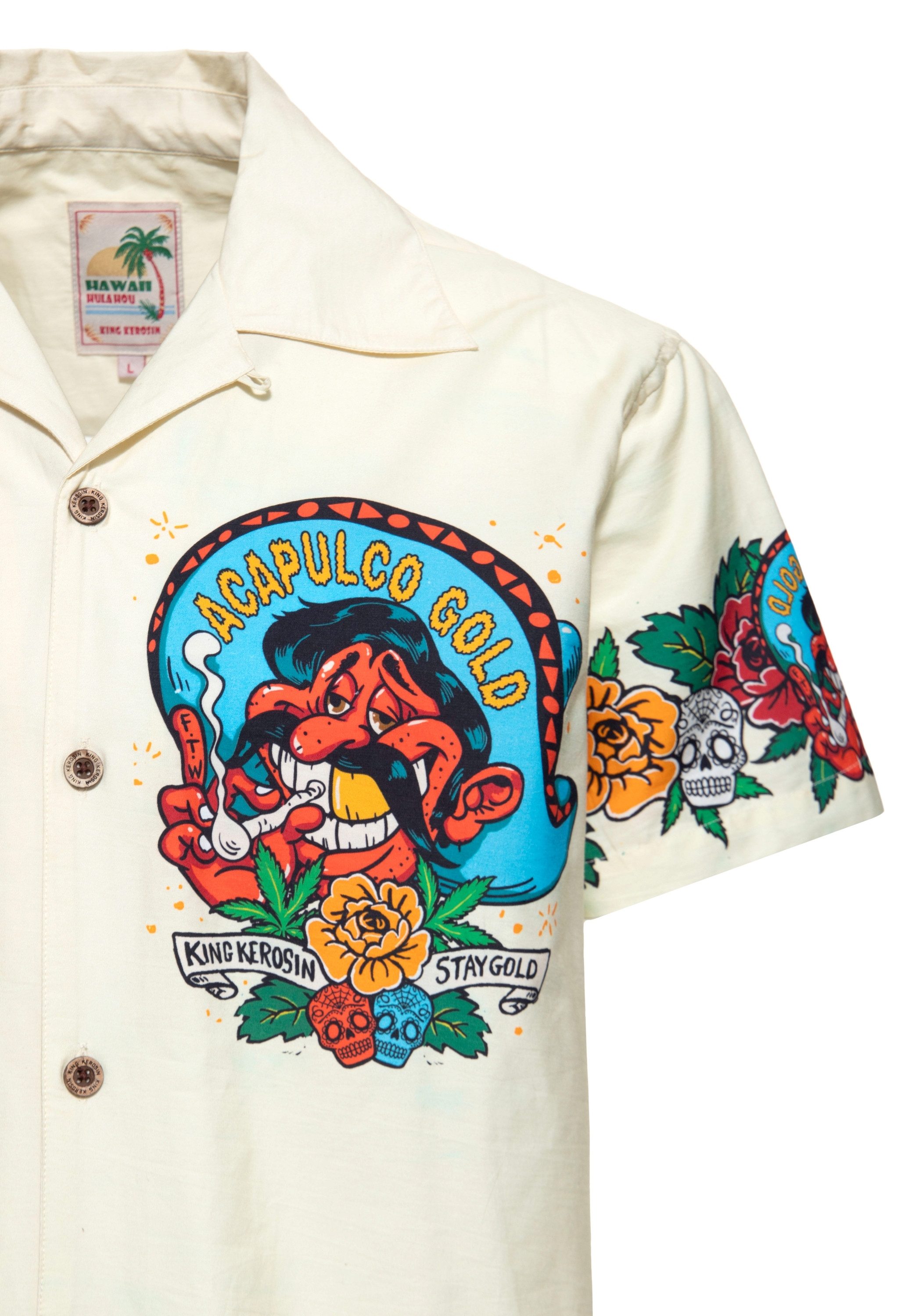KingKerosin Kurzarmhemd Acapulco Gold mit auffälligem Artwort-Print