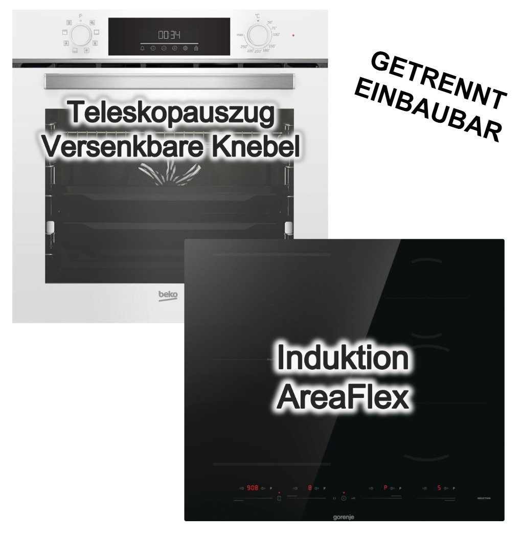 BEKO Backofen-Set Backofen SteamShine + Gorenje Induktionskochfeld Flex Booster Touch, mit 1-fach Teilauszug, Steam Clean