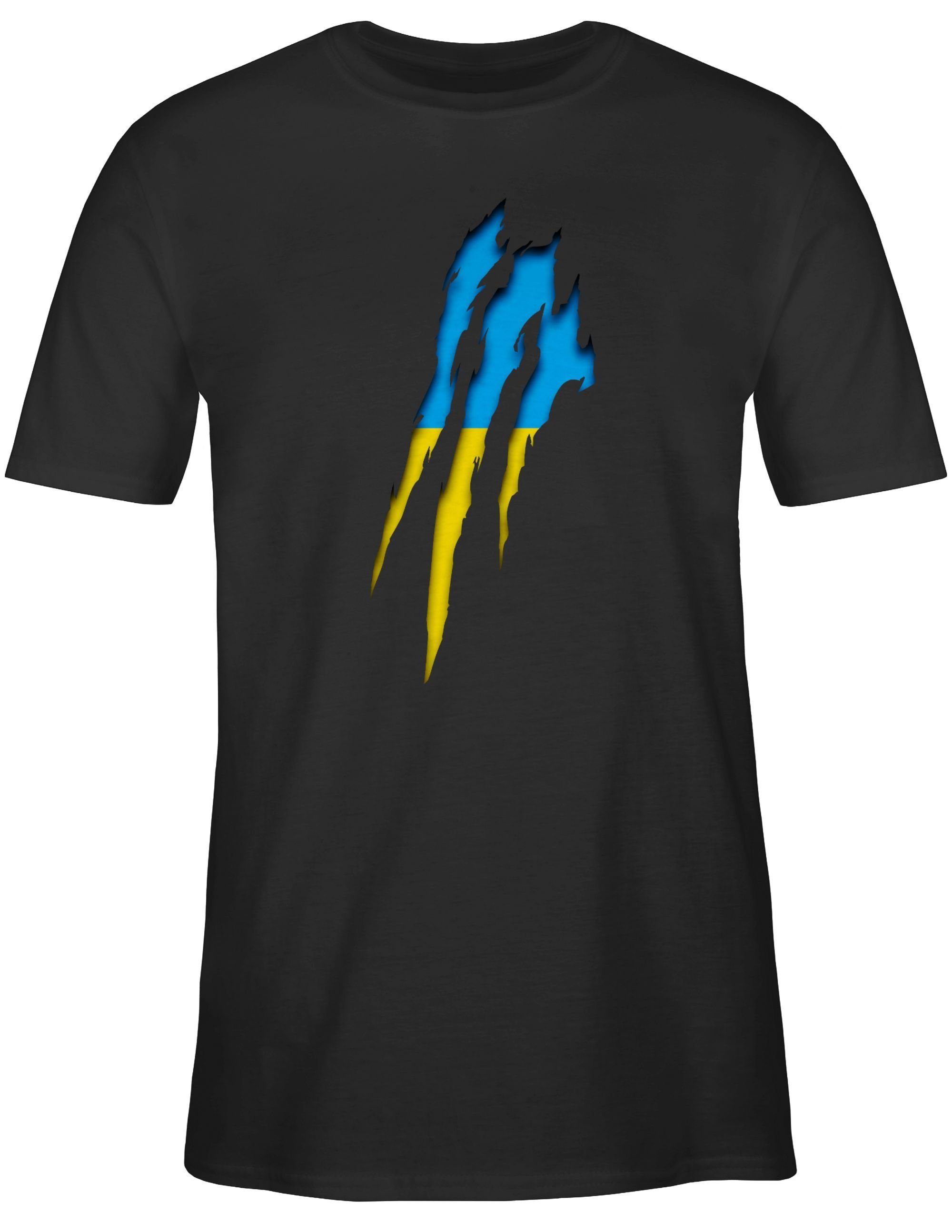 Ukraine Krallenspuren 1 T-Shirt Wappen Shirtracer Länder Schwarz