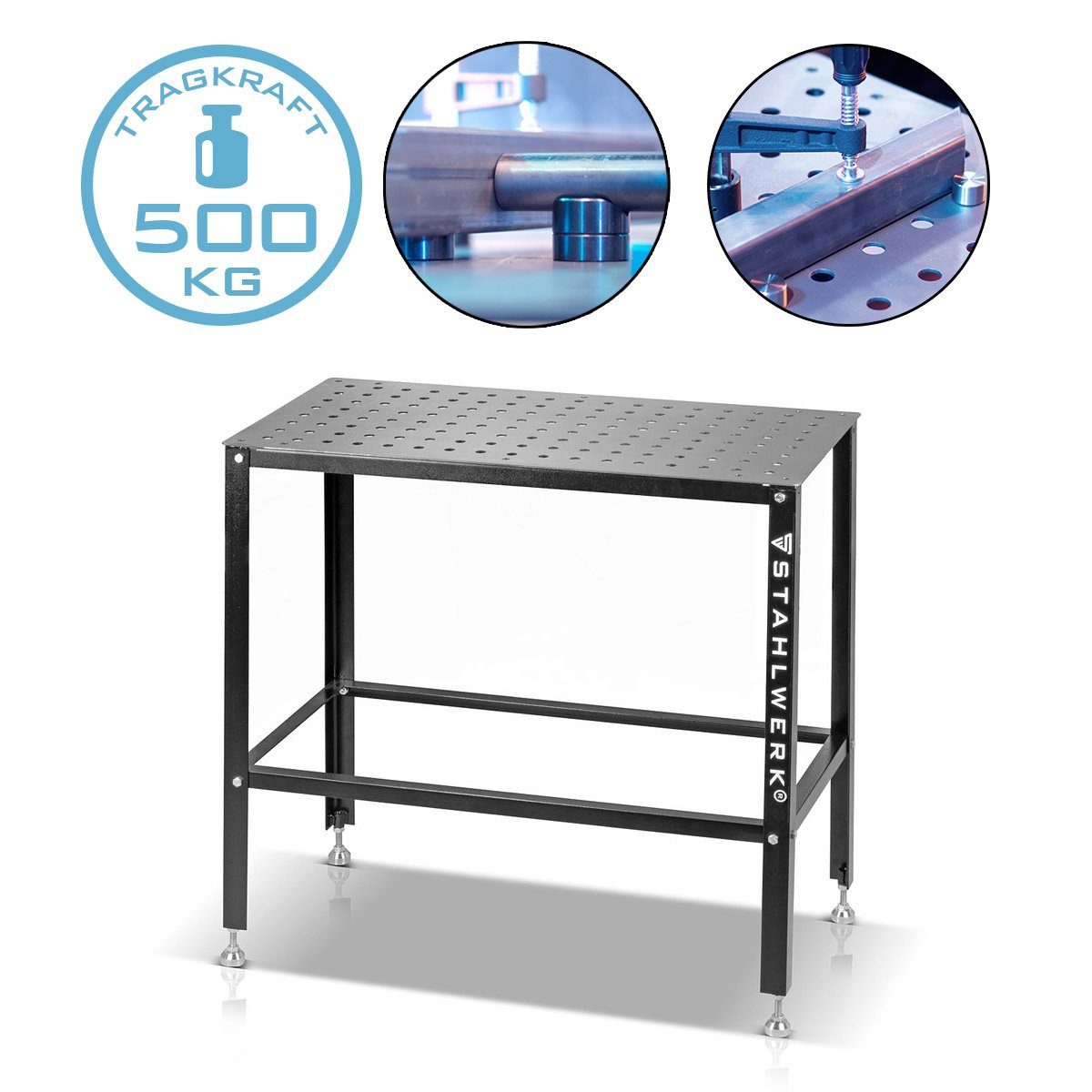 STAHLWERK Werkbank Schweißtisch Montagetisch 500 kg Tragkraft 3 mm Platte D16 Lochsystem, (Packung, 1-tlg), B/T/H: 91.5x46x90 cm