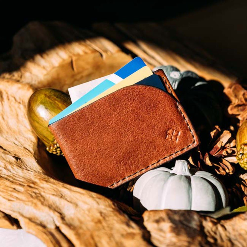 QIRAS Geldbörse Duke - Kartenetui Geldbörse Smart Wallet Portemonnaie Extra Klein (1-tlg), Zeitloses Design, handgenäht aus sorgfältig ausgewähltem Leder. Hellbraun | Geldbörsen