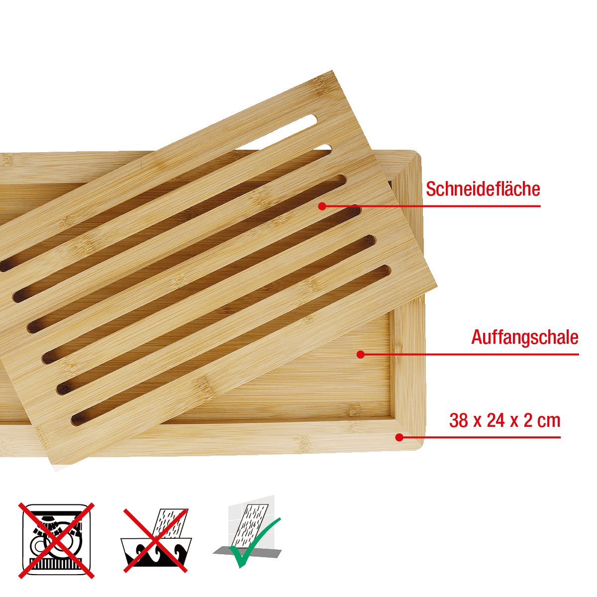 Frühstücksbrettchen cm), 2 Küche (Holzbrett 38 Bambus, Bambus, Servierbrett Auffangschale Schneidebrett 24 x aus Brotschneidebrett mit EUROHOME - x