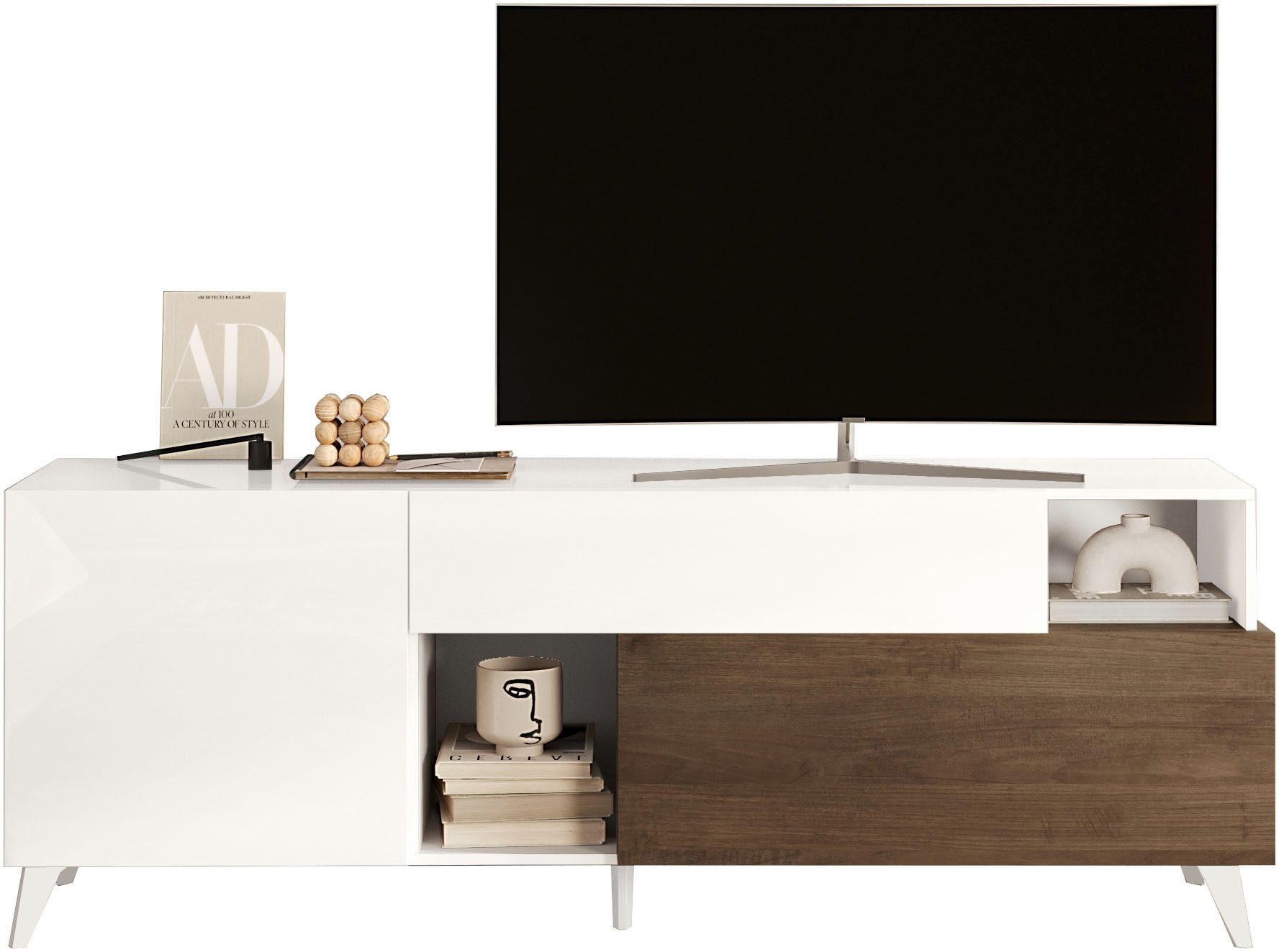 Home affaire Lowboard Monaco in Breite 181 cm, TV-Schrank mit Tür, Klappe und Schubkasten, Mediaboard – sanftes Schließen, edles Design, Platz für alles