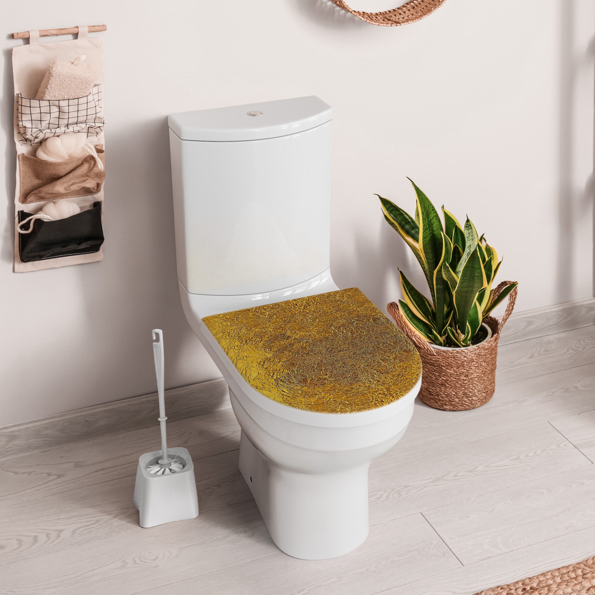 DEQORI WC-Sitz 'Relief in Goldoptik', WC Toilettensitz bedruckt Klobrille Toilettendeckel Motiv WC-Brille