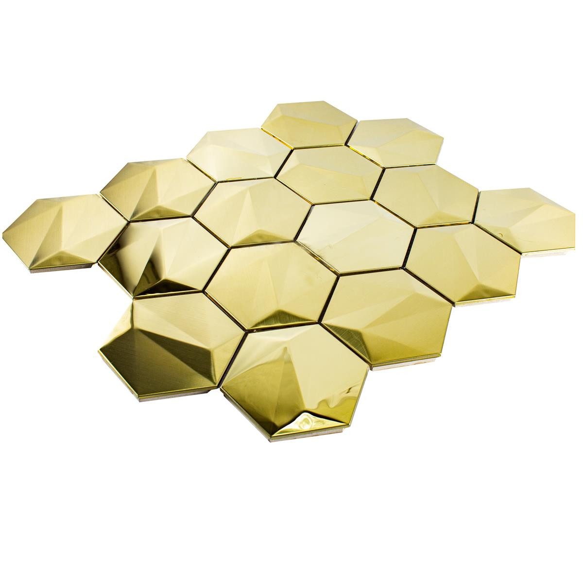Mosafil Mosaikfliesen Edelstahl Mosaikfliesen Durango Hexagon 3D, Metall-Edelstahl 29.700x25.700, gold, Verlegefertig auf ein Netz geklebt