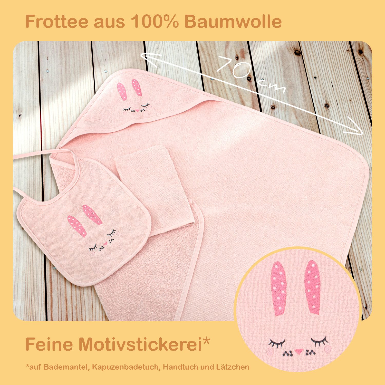 celodoro Babybademantel Baby Bade Geschenk Set 5-teilig, Baumwolle – Bild 3 von 5