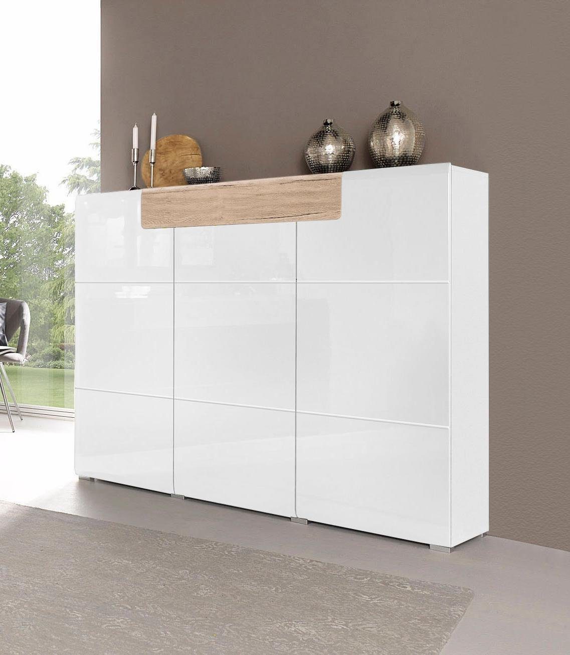 OTTO home Highboard Toledo,Breite 147,5 cm,trendige Hochkommode mit 3 Türen 1SK, Hochschrank mit viel Stauraum, stylische Hochglanzfronten