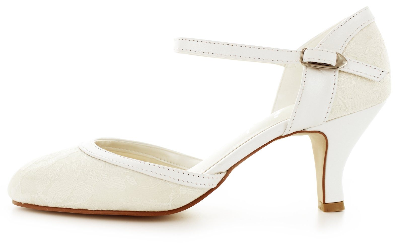 White Lady 800 offwhite-ivory - Brautschuhe aus Spitze und Leder Slingpumps günstig online kaufen