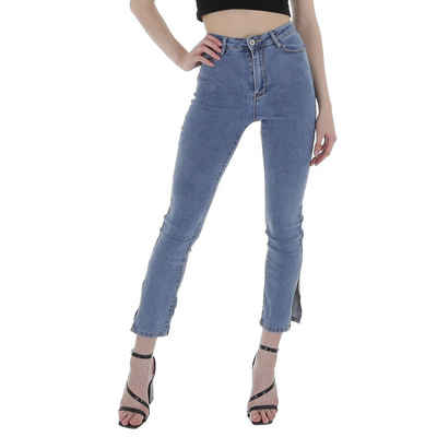 Ital-Design High-waist-Jeans Damen Freizeit Used-Look Stretch High Waist Jeans in Blau