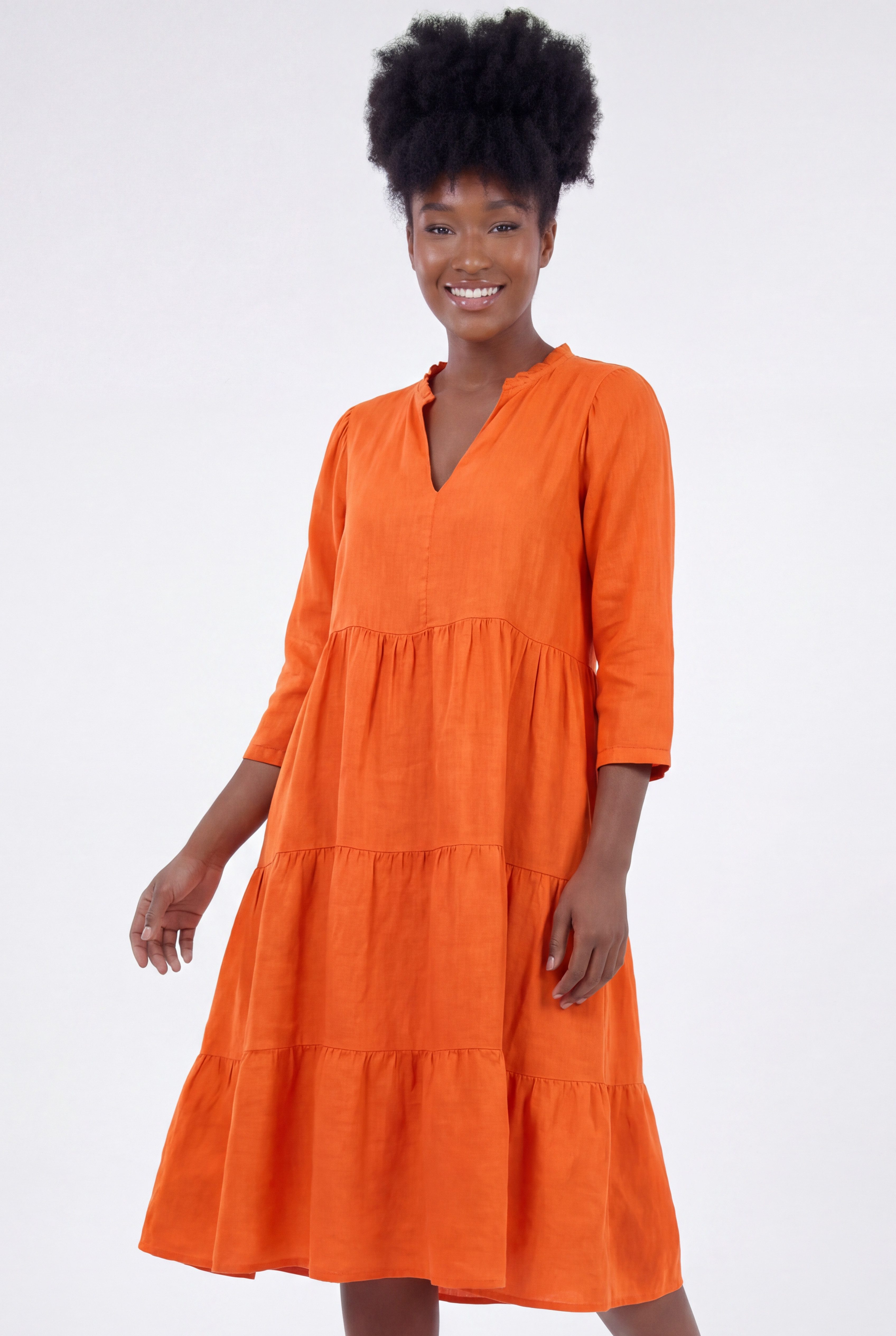 YC Fashion & Style Midikleid Leinenkleid – One Size 34-40, in vielen Farben in Unifarbe