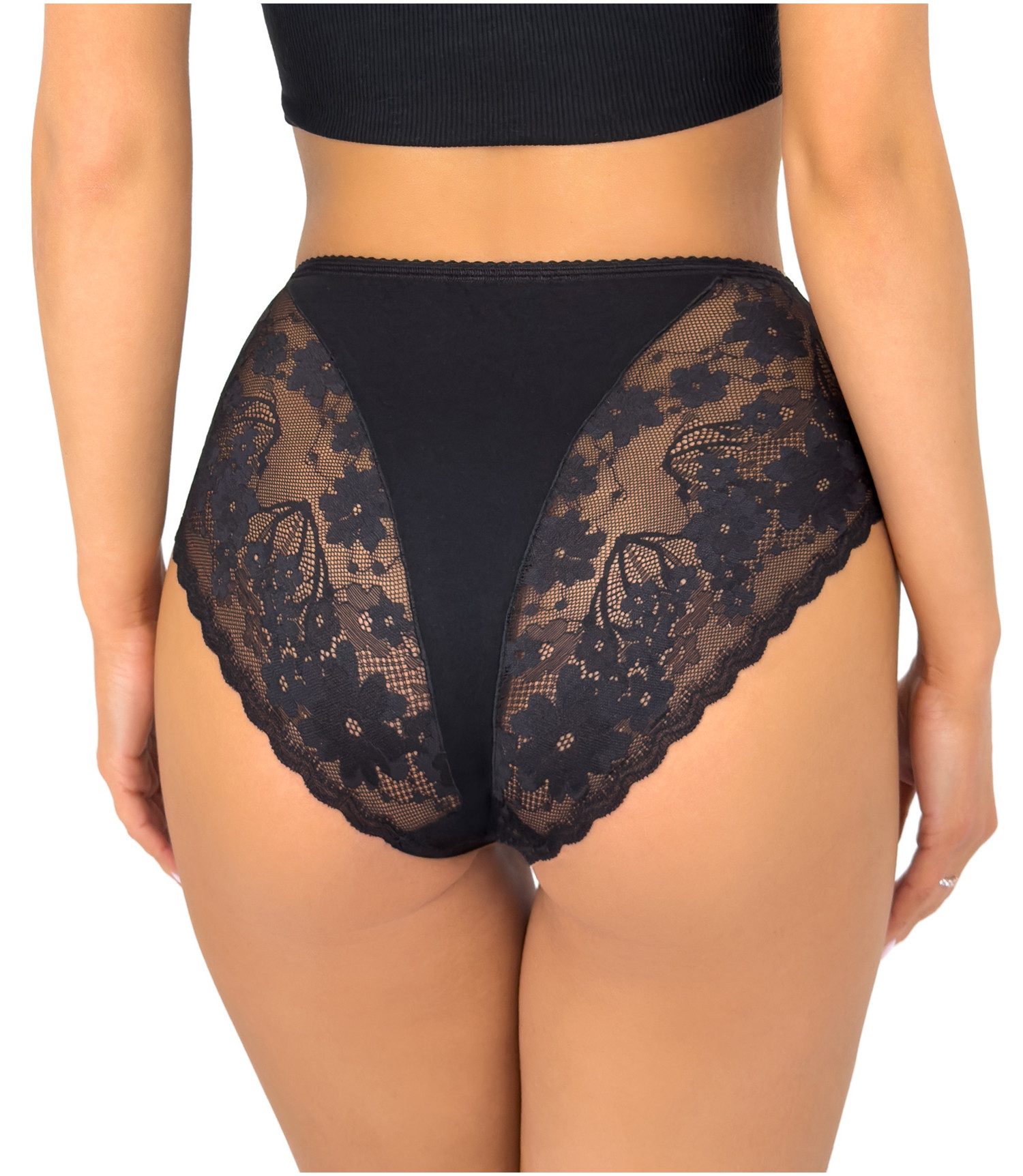 Donna Taillenslip 273 (2-St) Damen 2er Pack Taillen Slips Unterhosen florale Spitze Baumwolle