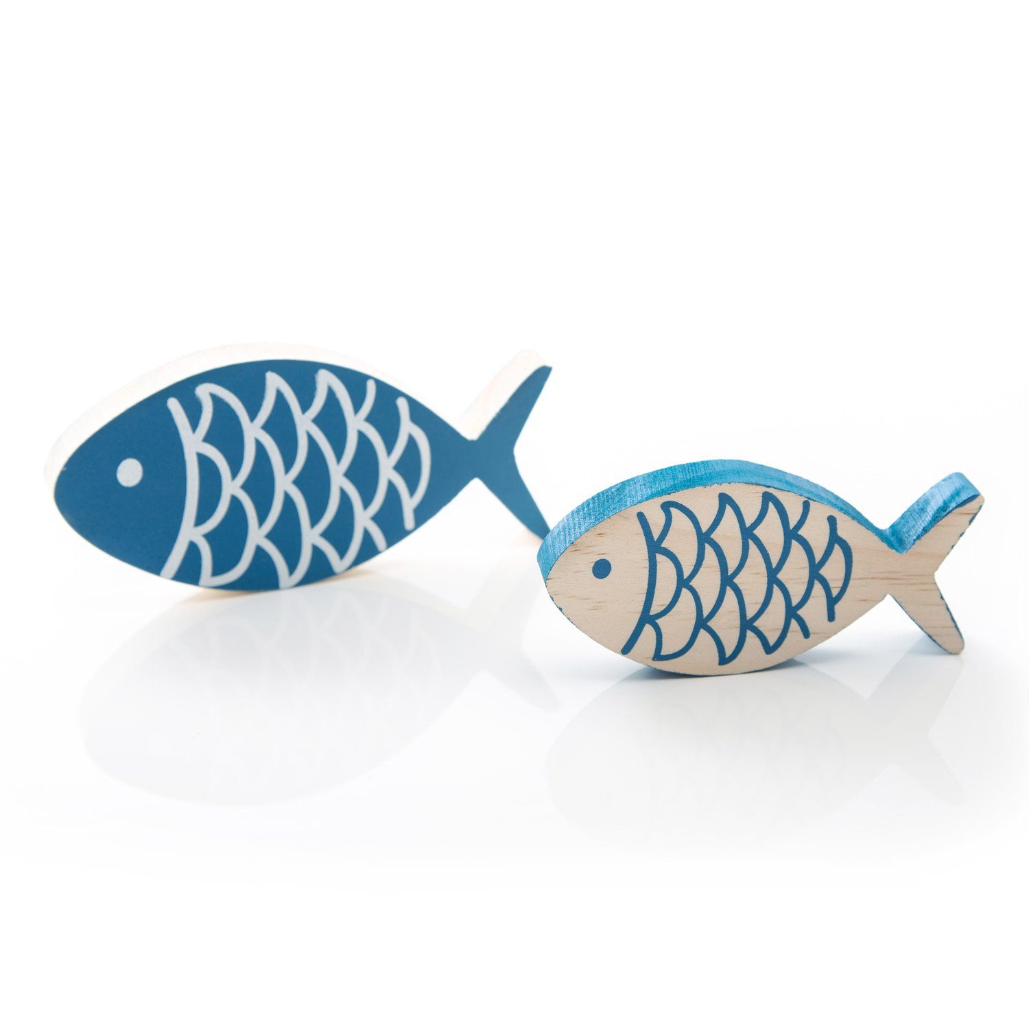 Dekofigur 2 maritime Holzfische - 13 x 6 cm + 10 x 5 cm