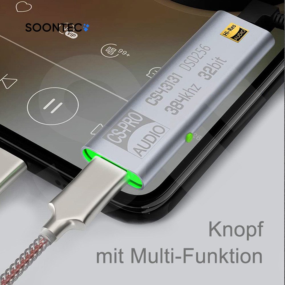 SOONTEC Hi-Res DAC Soundkarte 384kHz DSD256 CS43131/USB-C/Lightning/zu 3,5 mm Kopfhörerverstärker