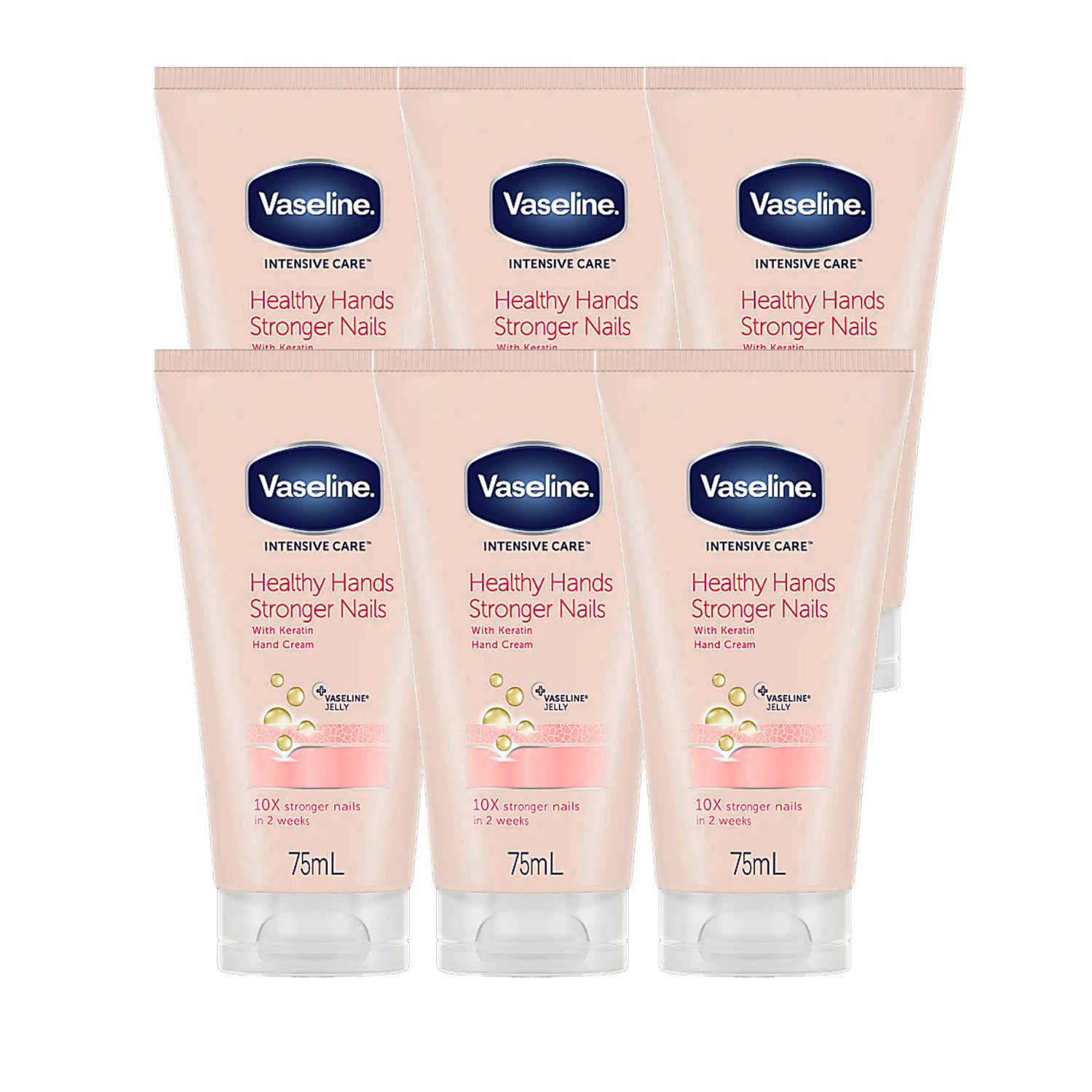Vaseline Handcreme 6 x Vaseline Handcreme Healthy Hands & Stronger Nails je 75ml Keratin