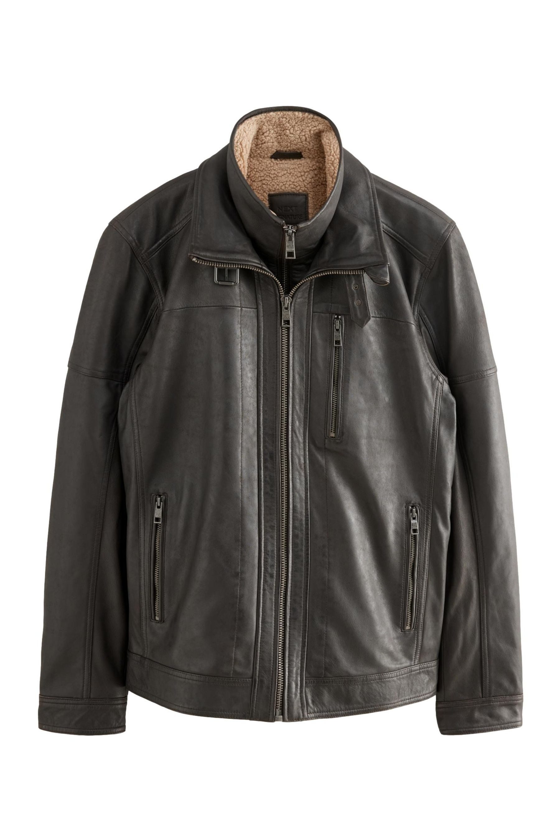 Lederjacke Lederjacke mit vier Taschen und Teddyfellfutter