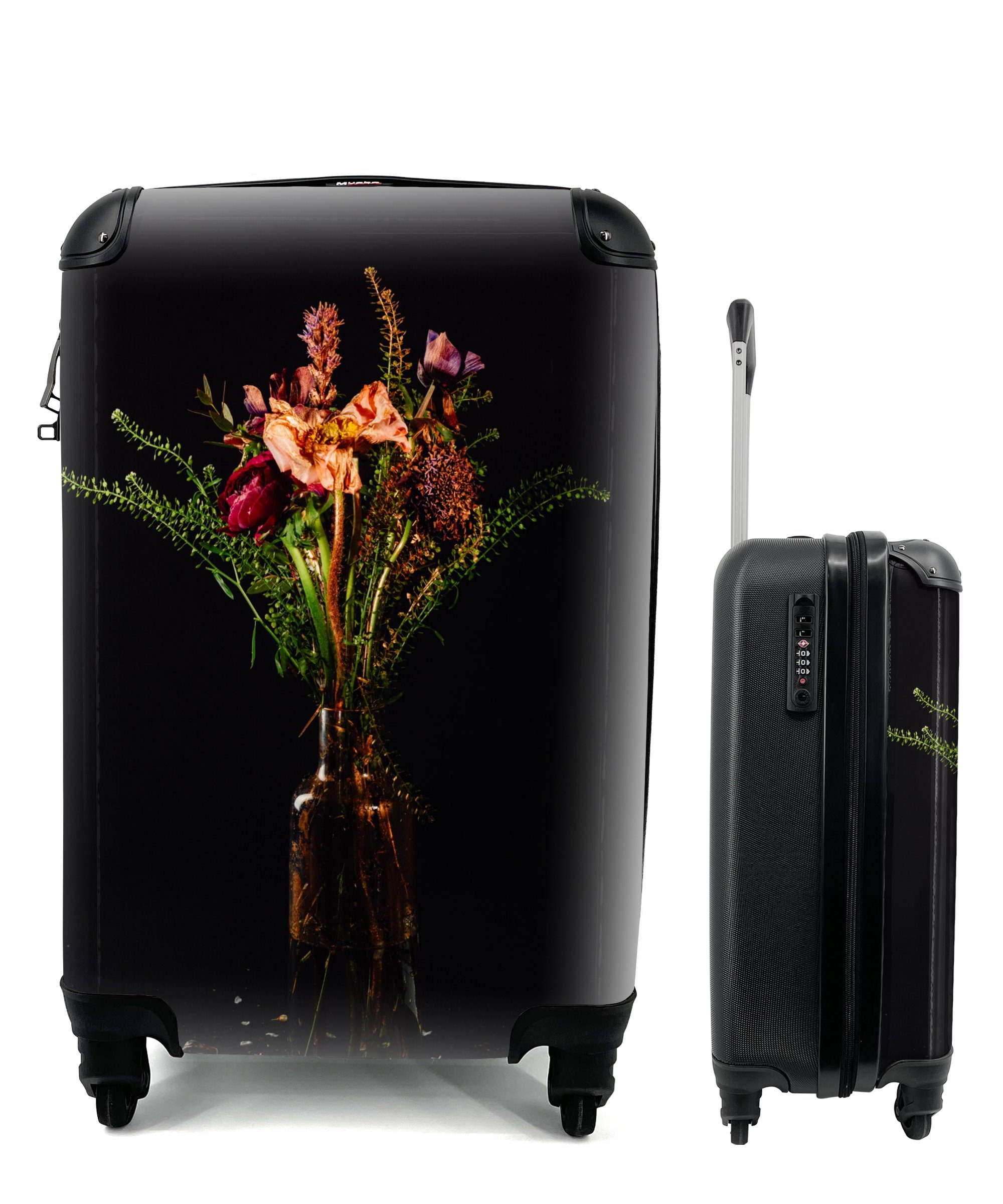 Ferien, Vase, Handgepäck Reisetasche MuchoWow - 4 Blumen Stilleben Rollen, mit für rollen, Reisekoffer Trolley, - Handgepäckkoffer