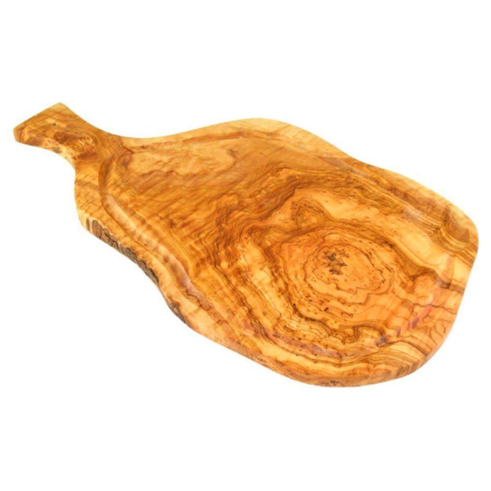 Olivenholz-erleben Schneidebrett Steakbrett/Tranchierbrett mit Saftrille & Griff, Länge ca. 40 – 44 cm, Olivenholz, (1-St), Edler Alltagshelfer – funktional, dekorativ, jedes Stück ein Unikat
