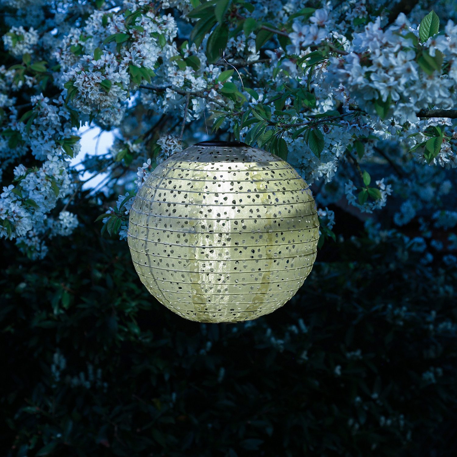 MARELIDA LED Lampion Solar Gartenlampions Blumenmuster grün 25cm Balkon Terrasse 2 Stück, LED Classic, warmweiß (2100K bis 3000K) – Bild 3 von 5