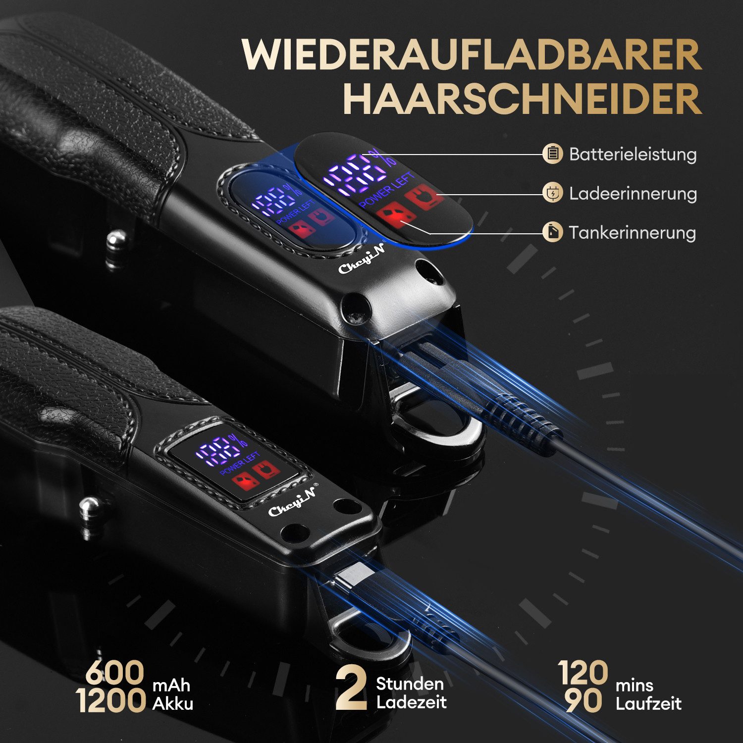 CkeyiN Haarschneider Wiederaufladbare Haarschneidemaschine und Detailliertes Haartrimer Kit, geräuscharmer Haarschneider mit LED-Anzeige