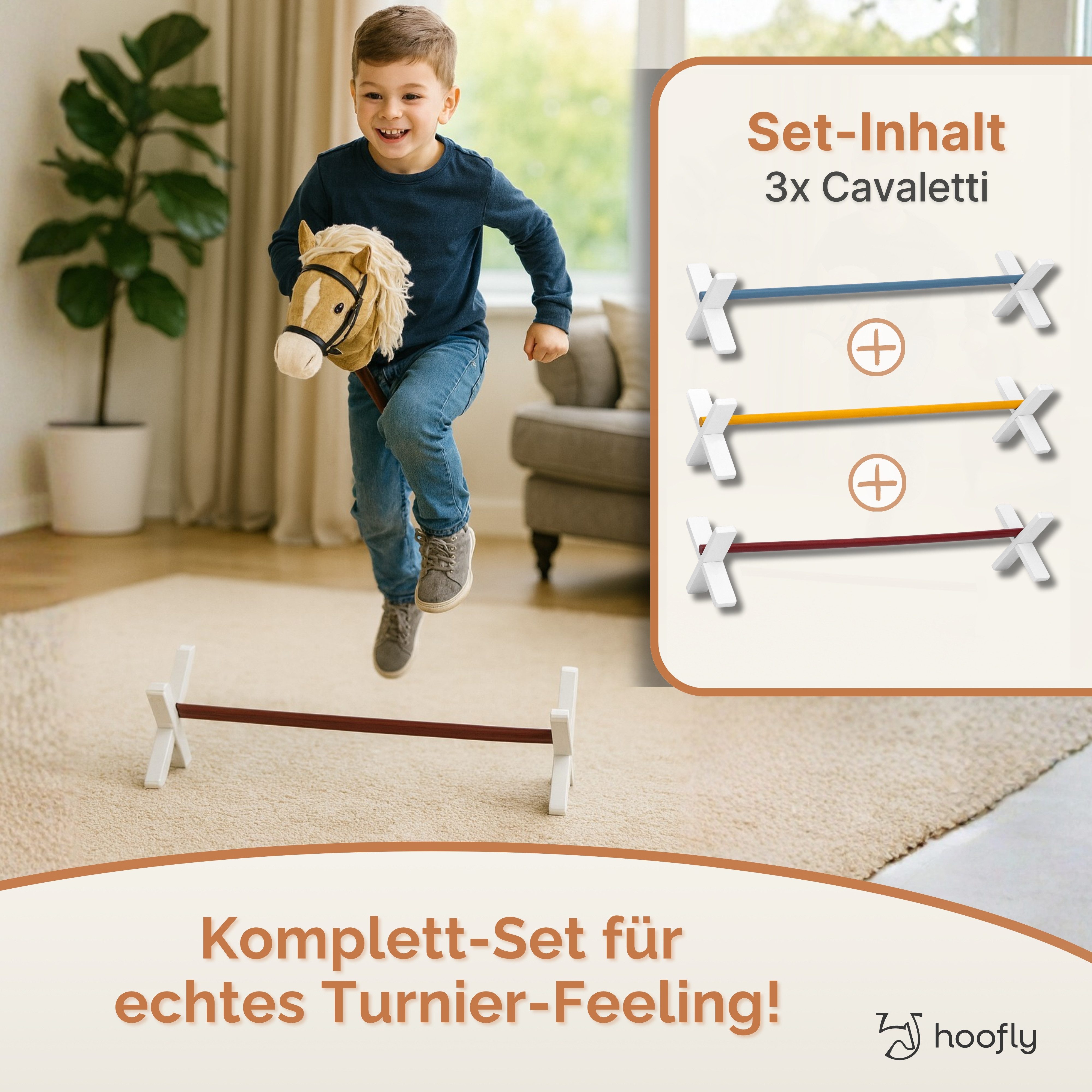 Hoofly Hürde Hobby Horse Cavaletti Set (3-teilig) (3er Set Cavalettis, Hindernis-Set, Hobby Horse Zubehör), Hindernisse für Kinder ab 6 Jahren