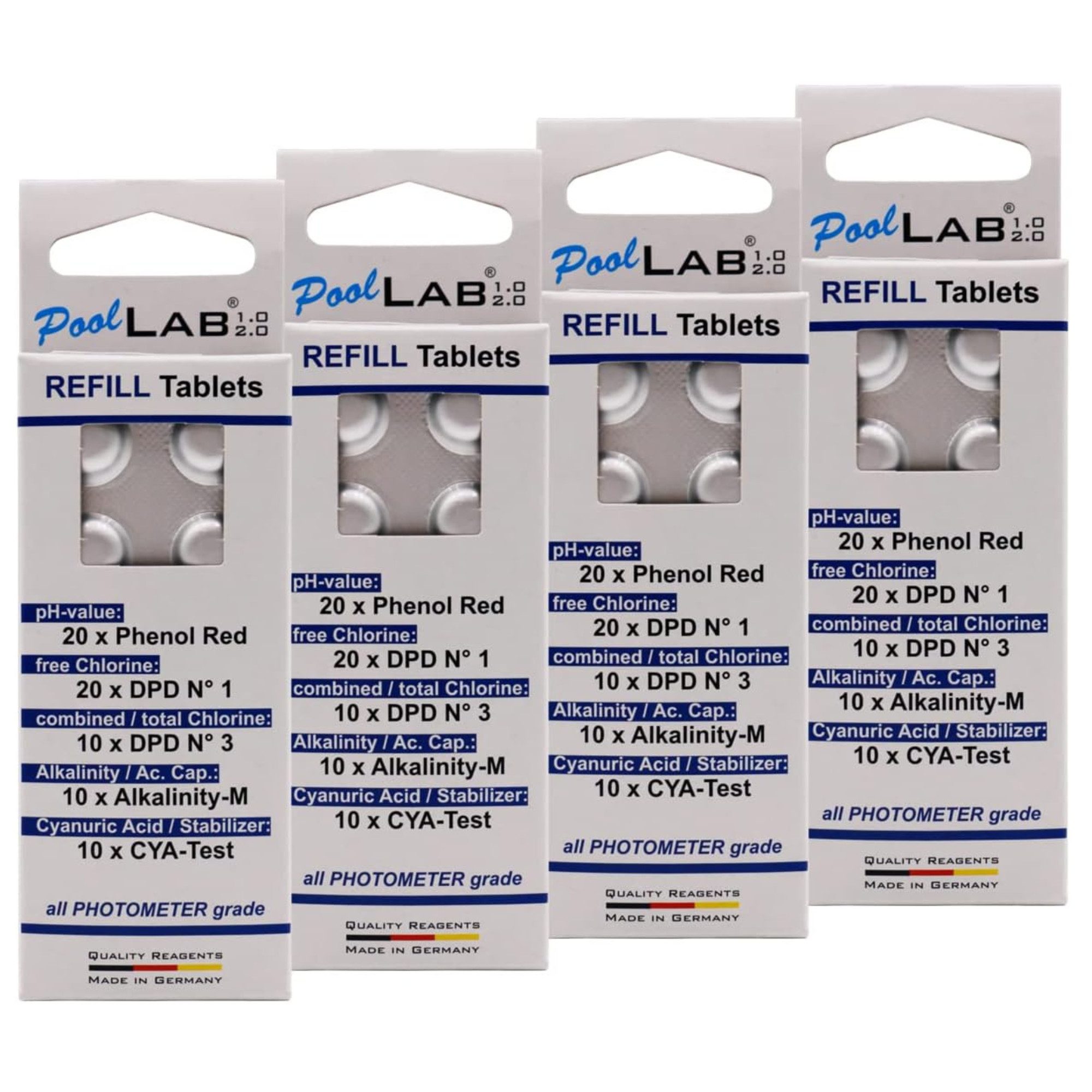 WATER-I.D. Pool-Wassertest Refillpack für PoolLab mit 70 Tabletten, 5 Messparameter, 280-tlg., nur für Photometer