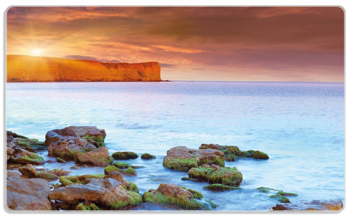 am 1-St), Sonnenaufgang Meer im (inkl. ESG-Sicherheitsglas, Frühstücksbrett Gummifüße rutschfester Wasser, 14x23cm mit 4mm, und Felsen Wallario Landzunge