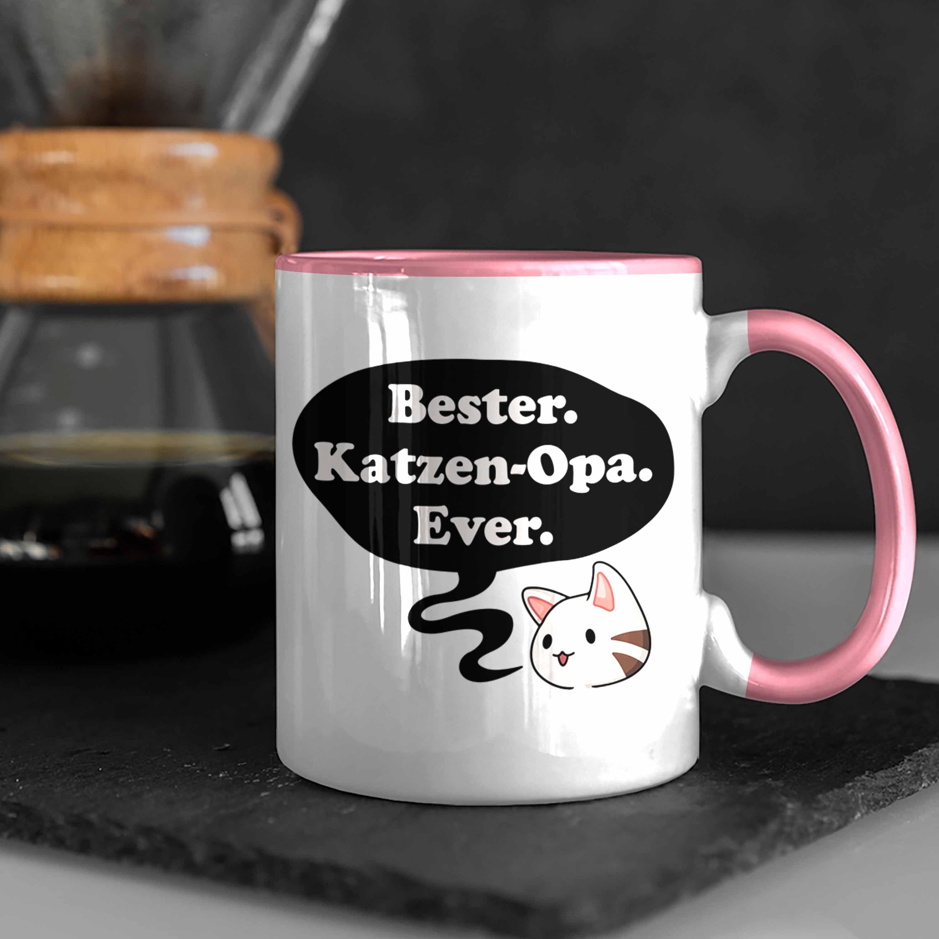 Tasse - für Tasse Opa Katzenbesitzer Großvater Trendation Geschenke Spruch Katzen mit Opa Trendation Kaffeetasse Vatertag Lustige Geburtstag Rosa