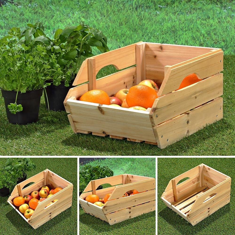 Mucola Holzkiste 3er Set Obstkiste mit Griffen Stapelkiste Vorratskiste Massivholz (Set, 3 St., 3er Set), mit Griffen