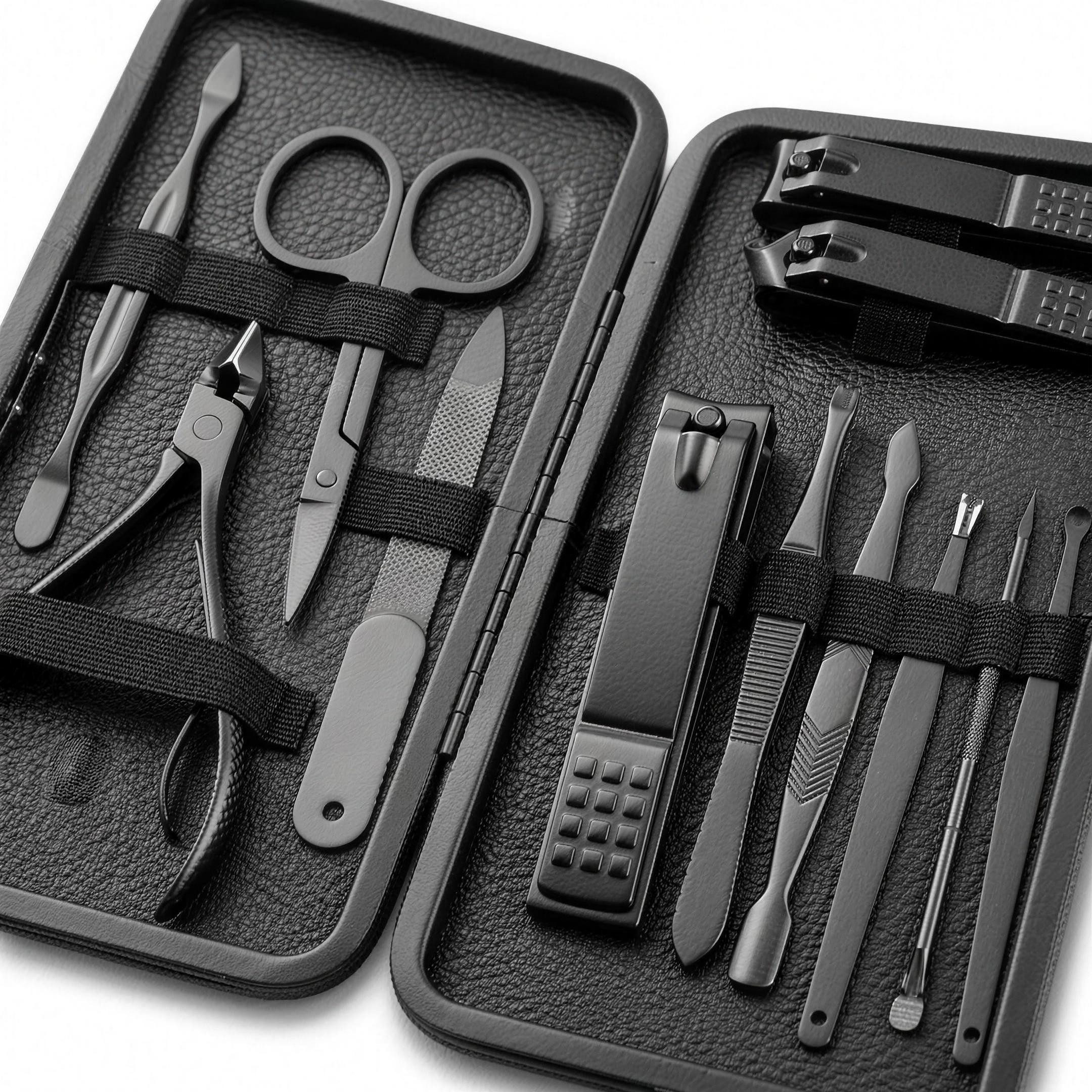 H-basics Maniküre-Etui 12-tlg Kohlenstoffstahl Nagelpflege Etui Reise, 12 tlg.