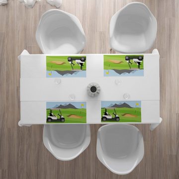 Platzset, Waschbare Stoff Esszimmer Küche Tischdekorations Digitaldruck, Abakuhaus, (4-teilig, 4 Teilig-St., Set aus 4x), Golfplatz-Szene Cartoon Golf Club