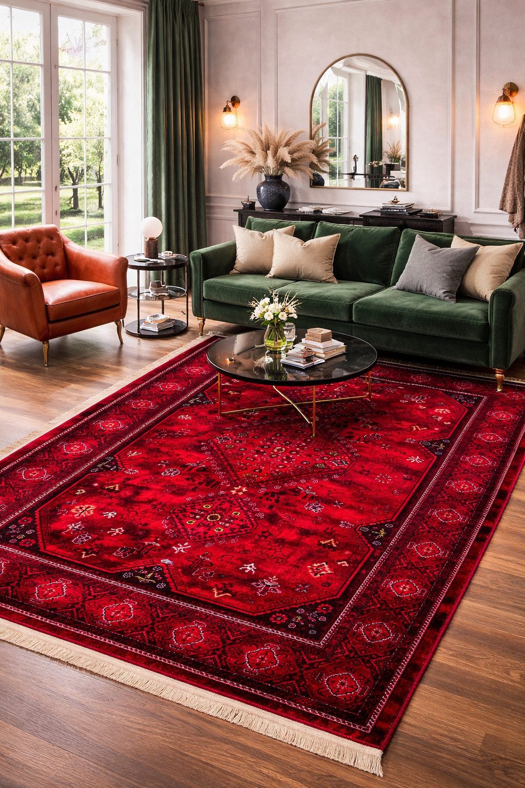 Vimoda Orientteppich ROYAL, in modern Rot mit eleganten Fransen luxuriös, ca. 2500 g/m², rechteckig, Höhe: 10 mm, weich, pflegeleicht, orientalisches Muster, für Wohnzimmer & Flur