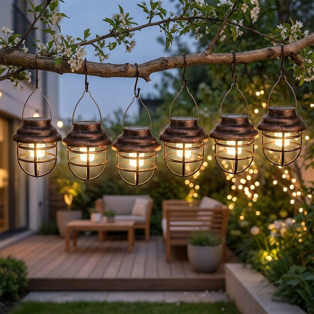 GLOBO LIGHTING LED Solarleuchte, LED-Leuchtmittel fest verbaut, 6er Set LED Solar Laternen Gitter Lampen Garten Deko Außen Beleuchtung