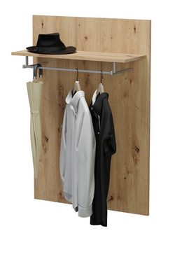 xonox.home Garderobenpaneel Torino (Wandgarderobe in Eiche Dekor, 76 x 110 cm), mit Kleiderstange und Ablage